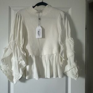 NWT- English Factory, white collared shirt with ivory vest